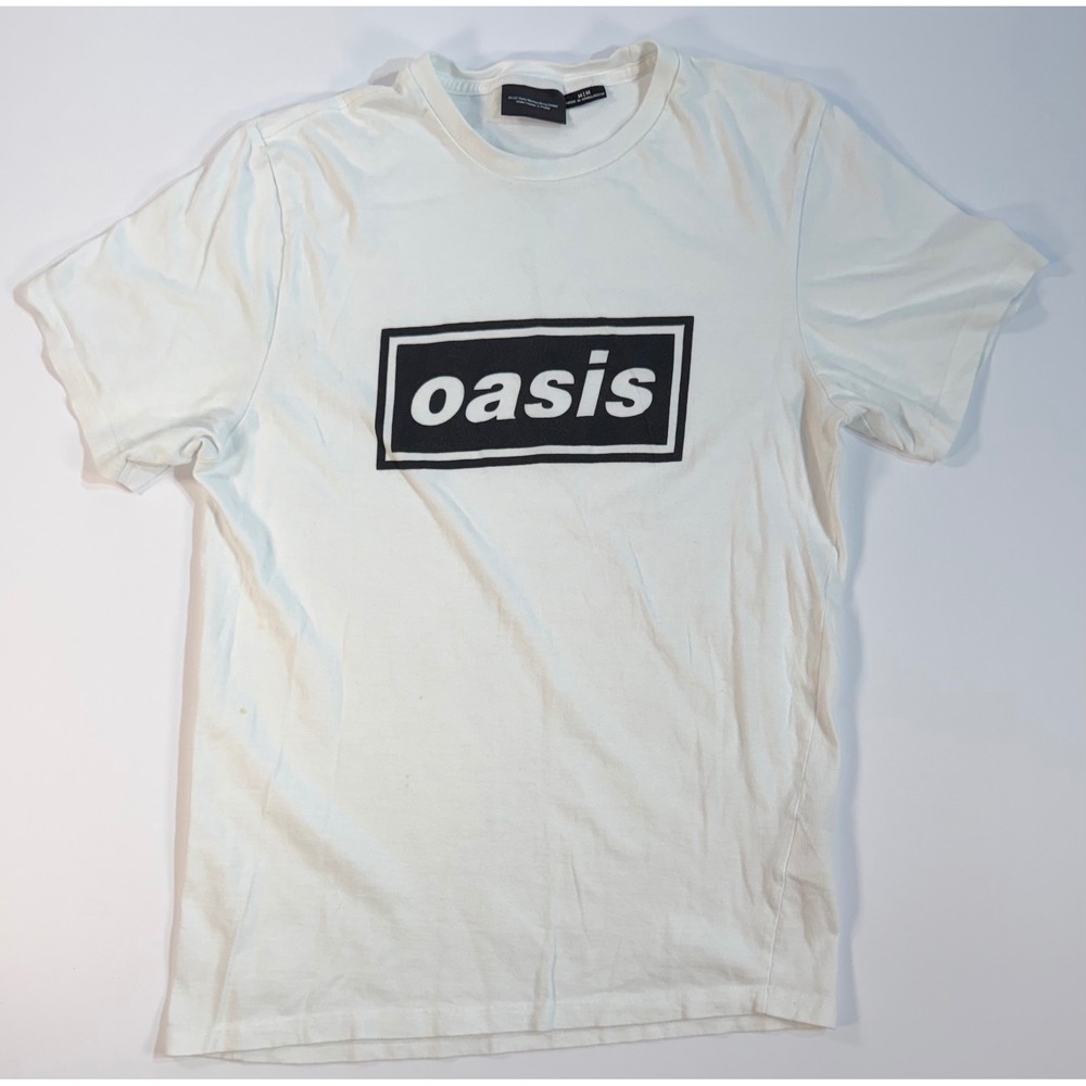 Oasis Band T-Shirt Mens Medium White Box Logo Graphic Britpop Rock Tee 2021